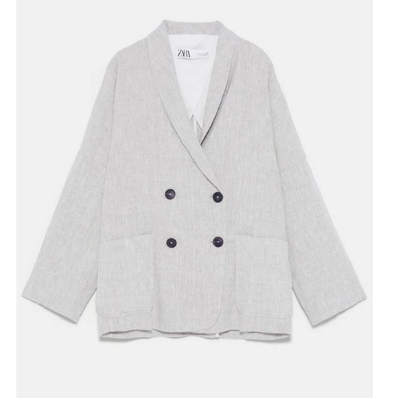 Zara Timeless Collection Linen Double Breasted Oversized Blazer Jacket Long Coat - Picture 2 of 6